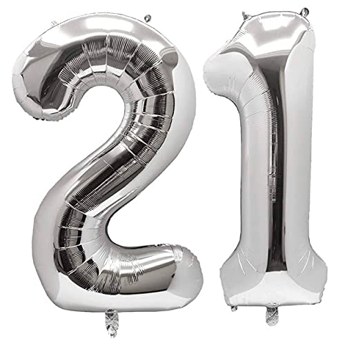 32 Inch Solid 21 Number Silver Foil Balloon
