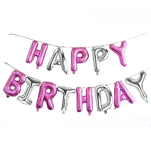 16 Inch Solid Double Color Happy Birthday Alphabets Letters Pink & Silver Color Foil Balloon