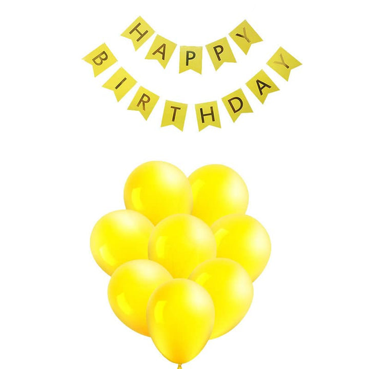 Yellow Happy Birthday Banner And Yellow Metallic Balloons (Pack of 30)