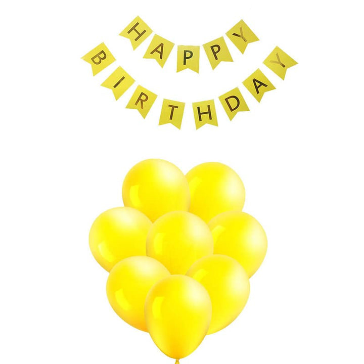 Yellow Happy Birthday Banner And Yellow Metallic Balloons (Pack of 30)