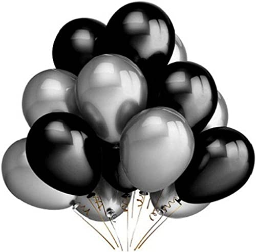 Metallic Shining Latex Balloons Silver & Black Color(Pack of 50)