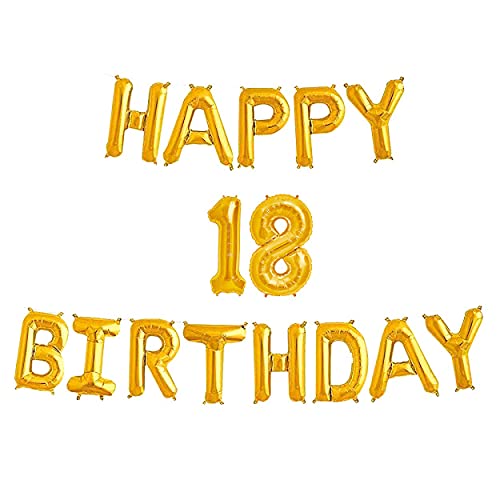16 Inch 18th Happy Birthday Alphabets & 16 Inch 18 Number Gold Foil Balloon