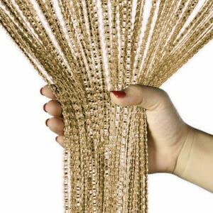 3Ft X 6Ft Golden Color With Sparkle String Curtains Hanging