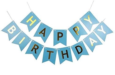 Light Blue And Gold Happy Birthday Banner (3 Meters)