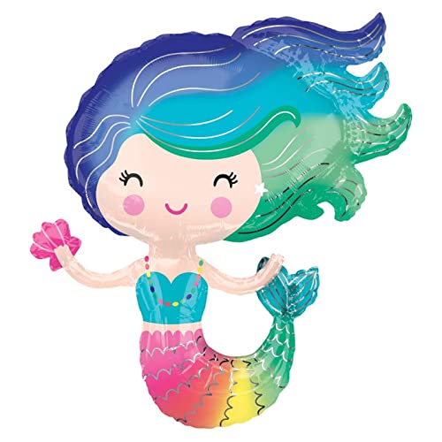 29 Inch Multicolor Jumbo Rainbow Colorful Mermaid Foil Balloons