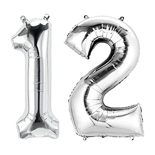 32 Inch Solid 12 Number Silver Foil Balloon