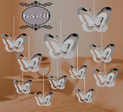 Silver 3D Butterfly Hanging Party Decoration Kit (Pack of 11)