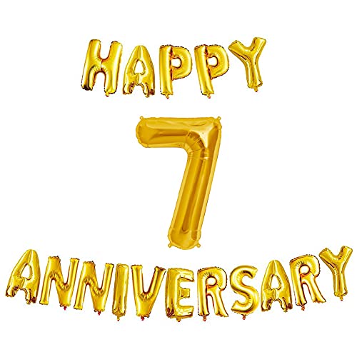 16 Inch 7th Happy Anniversary Alphabets & 32 Inch 7 Number Gold Foil Balloon