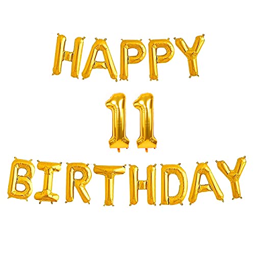 16 Inch 11th Happy Birthday Alphabets & 16 Inch 11 Number Gold Foil Balloon