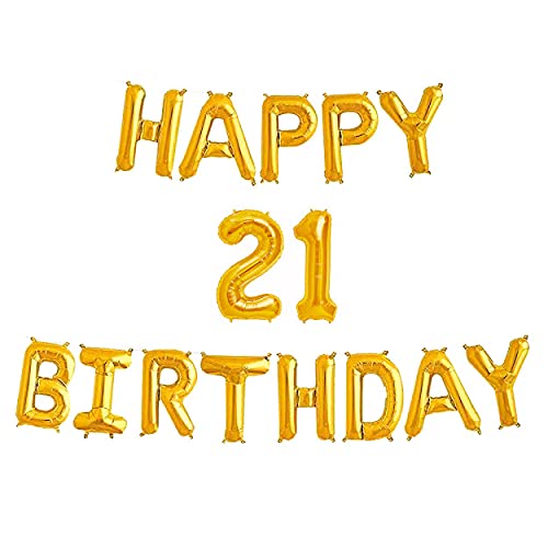 16 Inch 21st Happy Birthday Alphabets & 16 Inch 21 Number Gold Foil Balloon