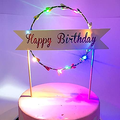 3 Inch Happy Birthday Round Multicolor Led Cake Toppers  Supplies