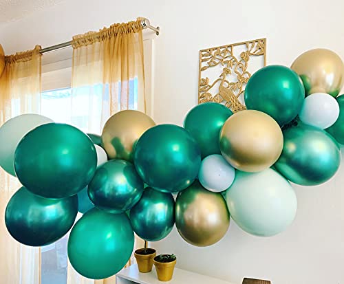 Dark Green Happy Birthday Banner And Gold Metallic Balloons