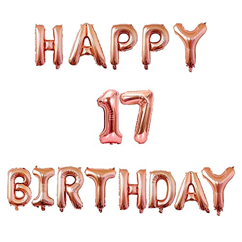16 Inch 17th Happy Birthday Alphabets & 16 Inch 17 Number Rosegold Foil Balloon
