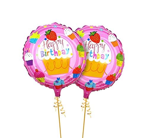 18 Inch Pink Happy Birthday Cup Cake Print Round Foil Balloon