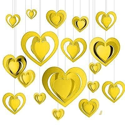 Gold Valentine 3D Love Heart Shape Hanging Strip Decoration Kit (Pack of 16)