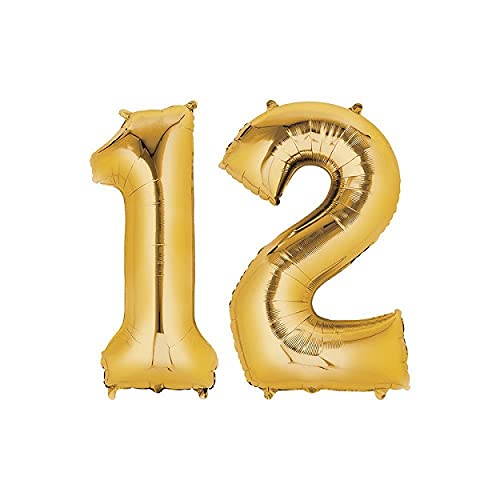 32 Inch Solid 12 Number Gold Foil Balloon