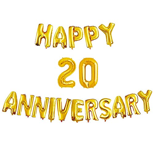 16 Inch 20th Happy Anniversary Alphabets & 16 Inch 20 Number Gold Foil Balloon