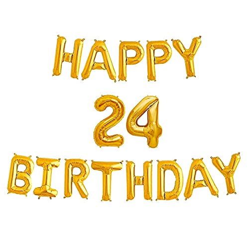 16 Inch 24th Happy Birthday Alphabets & 16 Inch 24 Number Gold Foil Balloon