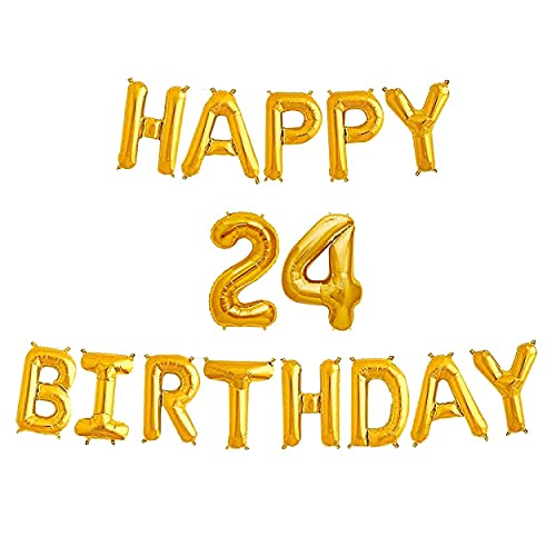 16 Inch 24th Happy Birthday Alphabets & 16 Inch 24 Number Gold Foil Balloon