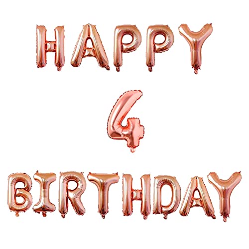 16 Inch 4th Happy Birthday Alphabets & 16 Inch 4 Number Rosegold Foil Balloon