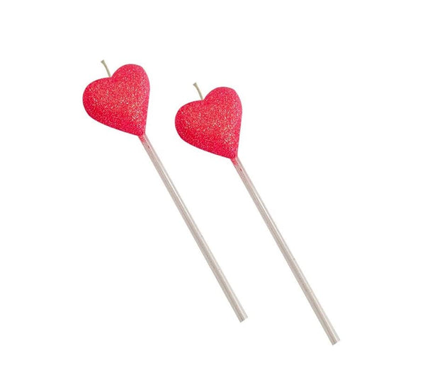 13 Cm Red Glitter Heart Cake Candles (Pack of 3)