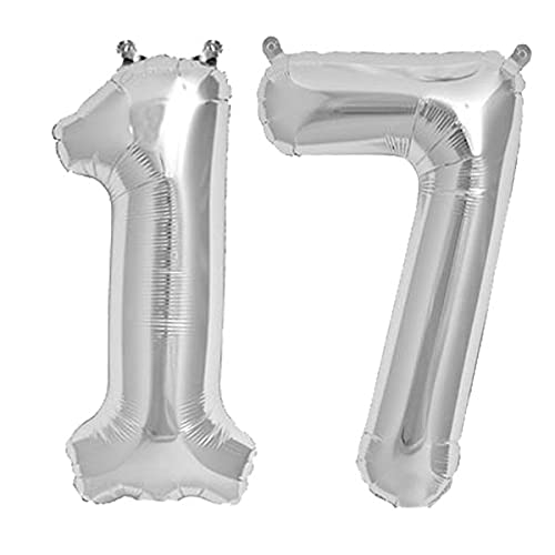 16 Inch Solid 17 Number Silver Foil Balloon