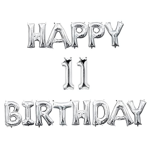 16 Inch 11th Happy Birthday Alphabets & 16 Inch 11 Number Silver Foil Balloon