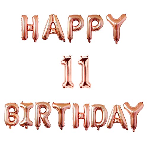 16 Inch 11th Happy Birthday Alphabets & 16 Inch 11 Number Rosegold Foil Balloon