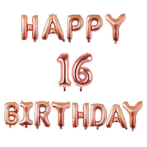 16 Inch 16th Happy Birthday Alphabets & 16 Inch 16 Number Rosegold Foil Balloon