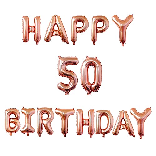 16 Inch 50th Happy Birthday Alphabets & 16 Inch 50 Number Rosegold Foil Balloon