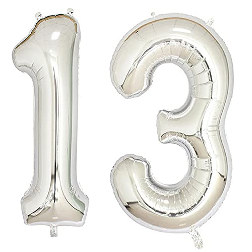 32 Inch Solid 13 Number Silver Foil Balloon