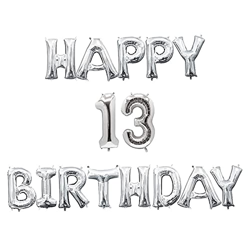 16 Inch 13th Happy Birthday Alphabets & 16 Inch 13 Number Silver Foil Balloon