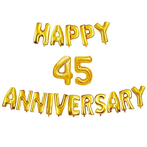 16 Inch 45th Happy Anniversary Alphabets & 16 Inch 45 Number Gold Foil Balloon