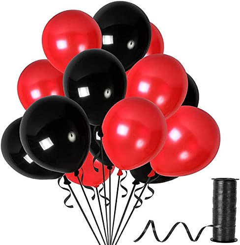 Metallic Shining Latex Balloons Red & Black Color(Pack of 50)