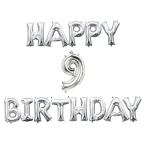 16 Inch 9th Happy Birthday Alphabets & 16 Inch 9 Number Silver Foil Balloon