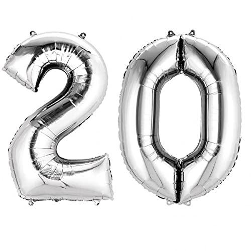 32 Inch Solid 20 Number Silver Foil Balloon