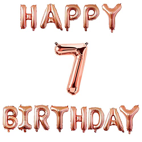 16 Inch 7th Happy Birthday Alphabets & 32 Inch 7 Number Rosegold Foil Balloon