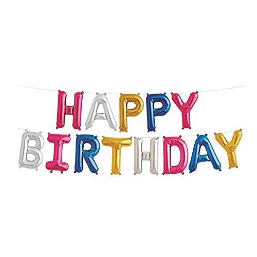 16 Inch Solid Mix Colors Happy Birthday Alphabets Letters Multi Color Foil Balloon