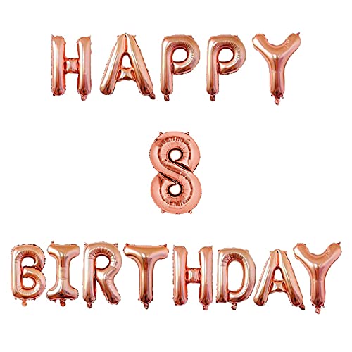 16 Inch 8th Happy Birthday Alphabets & 16 Inch 8 Number Rosegold Foil Balloon