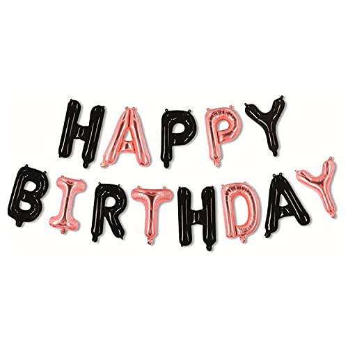 16 Inch Solid Double Color Happy Birthday Alphabets Letters Rose Gold & Black Color Foil Balloon