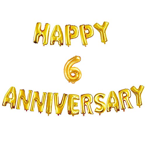 16 Inch 6th Happy Anniversary Alphabets & 16 Inch 6 Number Gold Foil Balloon