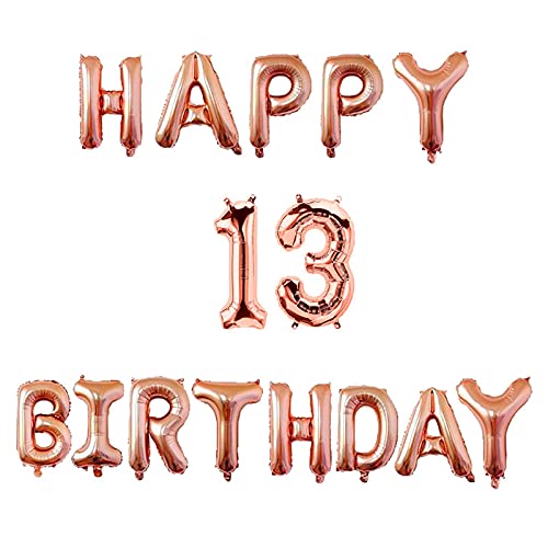 16 Inch 13th Happy Birthday Alphabets & 16 Inch 13 Number Rosegold Foil Balloon