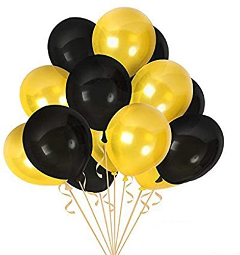 Metallic Shining Latex Balloons Yellow & Black Color(Pack of 50)