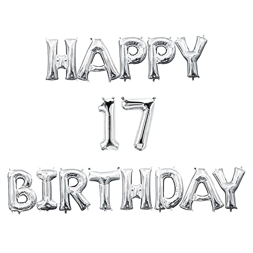 16 Inch 17th Happy Birthday Alphabets & 16 Inch 17 Number Silver Foil Balloon