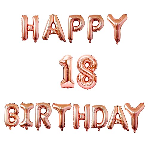 16 Inch 18th Happy Birthday Alphabets & 16 Inch 18 Number Rosegold Foil Balloon