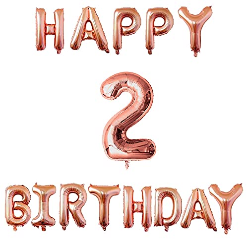 16 Inch 2nd Happy Birthday Alphabets & 32 Inch 2 Number Rosegold Foil Balloon