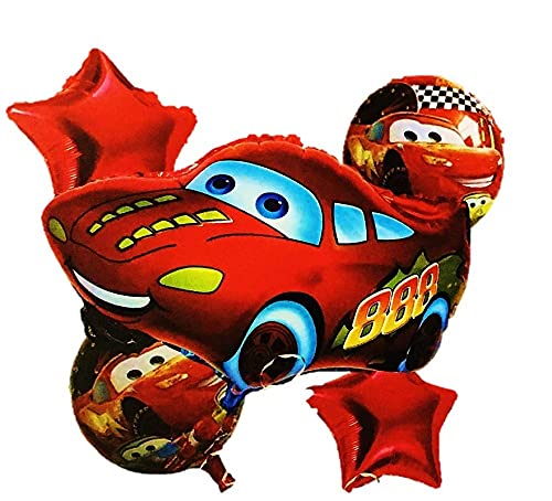 18 Inch Red Car Themed Foil Balloons (Pack of 5)
