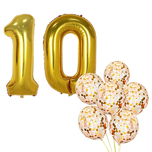 32 Inch Number 10  Gold Foil Balloon With Confetti Balloons