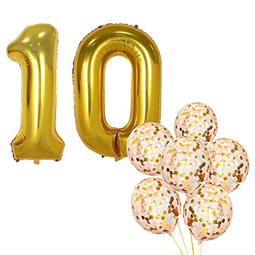 32 Inch Number 10  Gold Foil Balloon With Confetti Balloons