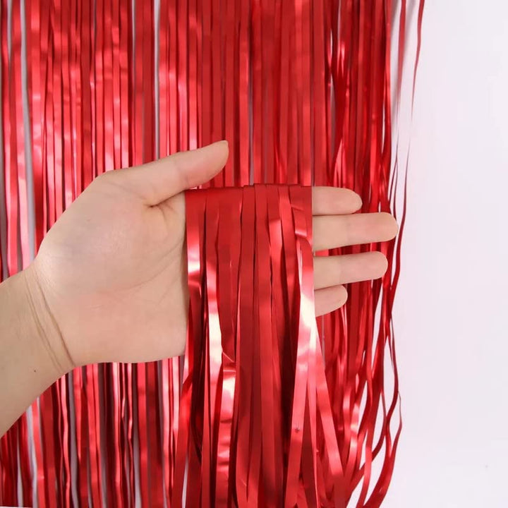 3Ft x 6Ft Dark Red Chrome Foil Fringe Curtains (Pack of 2)